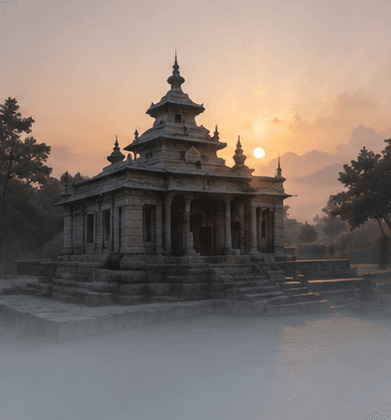 Peaceful retreat temple at sunset